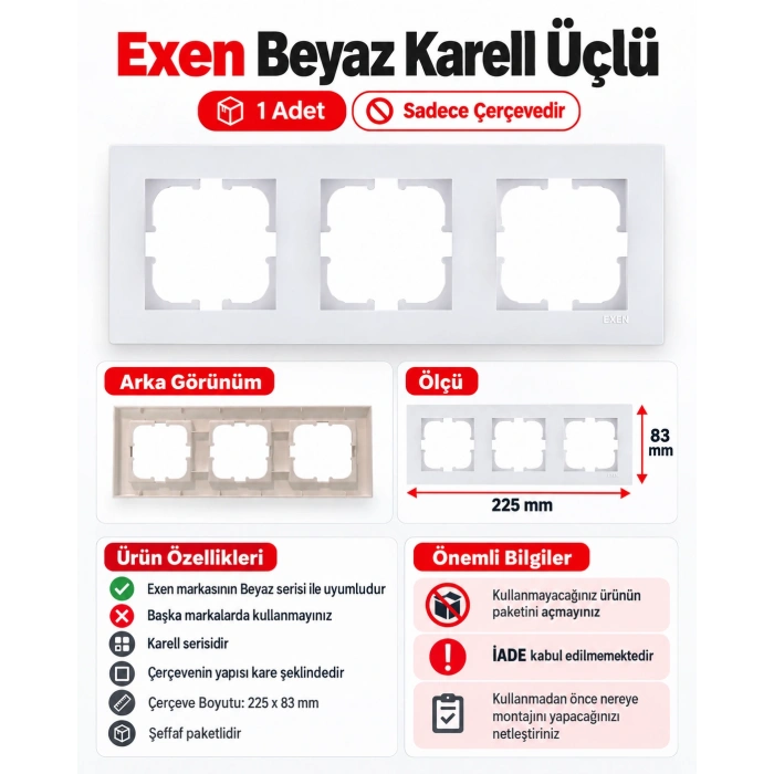 EXEN Beyaz KARELL Üçlü Çerçeve