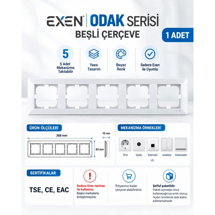 EXEN Beyaz ODAK Beşli Çerçeve