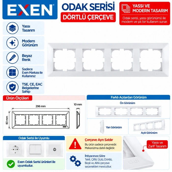 EXEN Beyaz ODAK Dörtlü Çerçeve