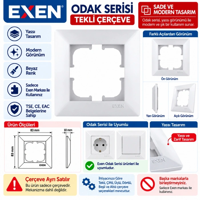 EXEN Beyaz ODAK Tekli Çerçeve