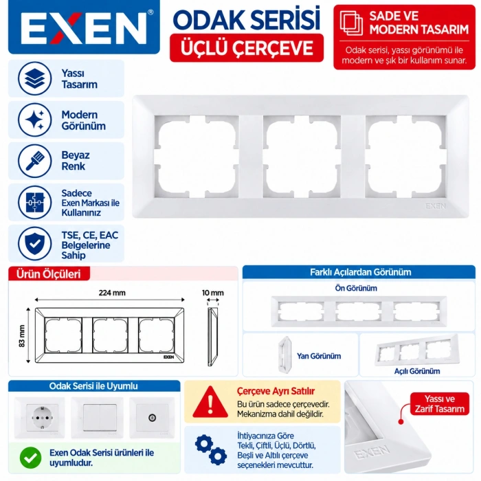 EXEN Beyaz ODAK Üçlü Çerçeve
