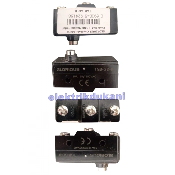 GLORIOUS Kısa Kalın Metal Pimli 1NA + 1NC Makine Pedal Swici Bakalit Gövde Buton (1no 1nc 15 Amper)
