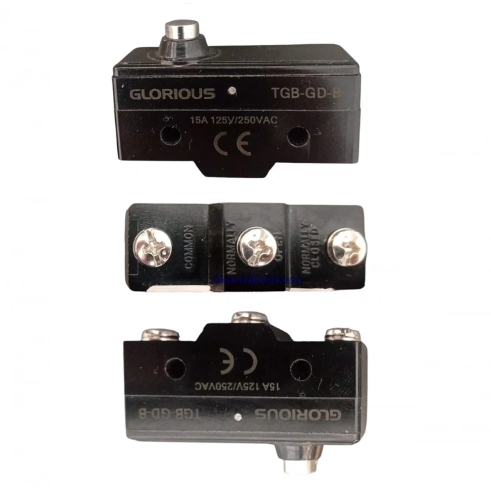 GLORIOUS Kısa Kalın Metal Pimli 1NA + 1NC Makine Pedal Swici Bakalit Gövde Buton (1no 1nc 15 Amper)