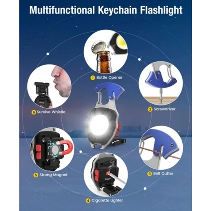 POWERDEX 10w Şarjlı Cob Ledli TYPE-C Şarjlı Çakmaklı Anahtarlık Kamp Feneri