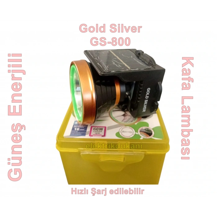 GOLD SILVER Solar Panelli Güneş Enerjili 60 Watt TYP-C Şarjlı Kafa Lambası IP20