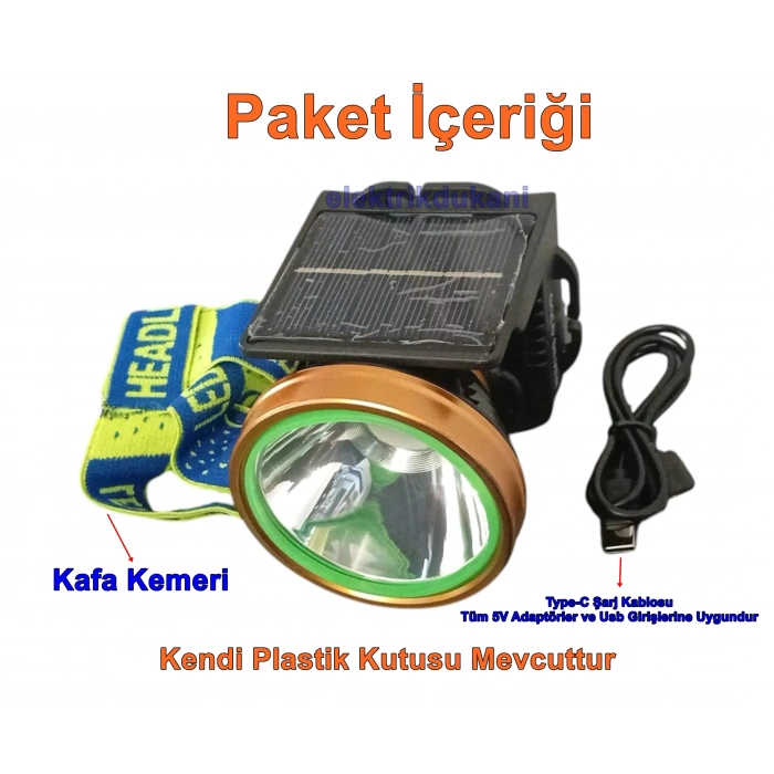 GOLD SILVER Solar Panelli Güneş Enerjili 60 Watt TYP-C Şarjlı Kafa Lambası IP20