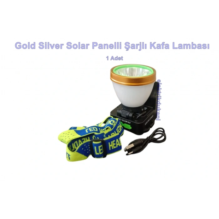 GOLD SILVER Solar Panelli Güneş Enerjili 60 Watt TYP-C Şarjlı Kafa Lambası + Ortam Aydınlatma IP20