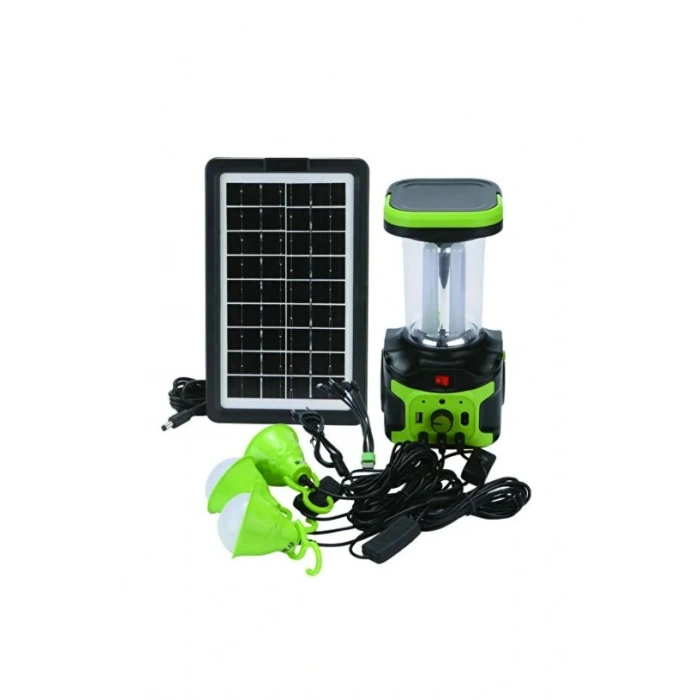 GOLD SILVER Solar Şarjlı 4V 9Ah Ledli El Feneri Lamba Seti Güneş Enerji Panelli 3 Ampullü Radyo + Bluetooth + USB + Mp3