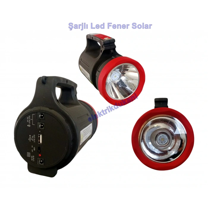 GOLD SILVER Solar Şarjlı 6V 3.5Ah Ledli El Feneri Lamba Seti Güneş Enerji Panelli 2 Ampullü USB Şarj Kablo