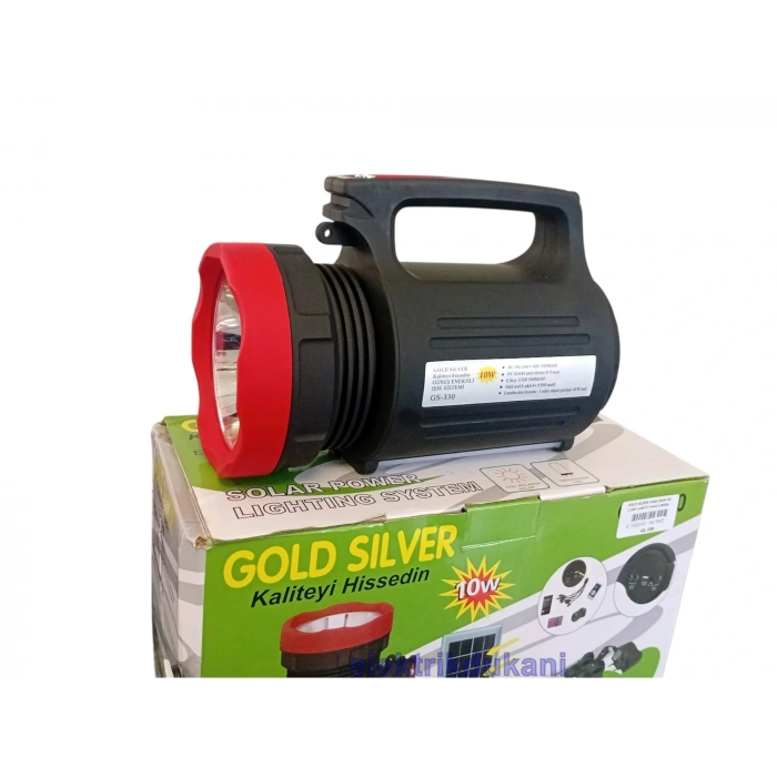 GOLD SILVER Solar Şarjlı 6V 3.5Ah Ledli El Feneri Lamba Seti Güneş Enerji Panelli 2 Ampullü USB Şarj Kablo