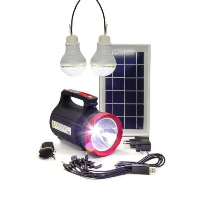 GOLD SILVER Solar Şarjlı 6V 3.5Ah Ledli El Feneri Lamba Seti Güneş Enerji Panelli 2 Ampullü USB Şarj Kablo