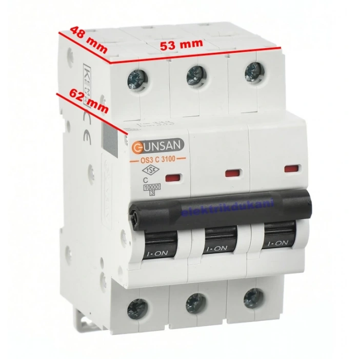 GÜNSAN Valta 3x40A 10kA C Tip 3P Üç Fazlı Trifaze Otomat Sanayi Tip Sigorta
