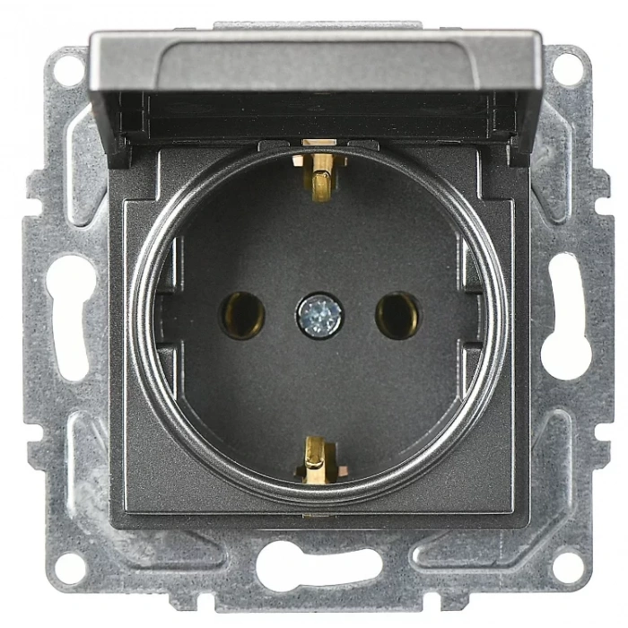 GÜNSAN Eqona FÜME Kapaklı Topraklı Priz Düğme+Mekanizma