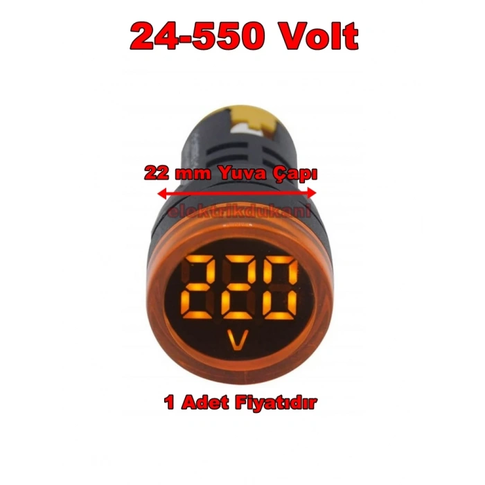 GWEST 24v-550v Voltmetreli SARI Sinyal Lambası 220v Göstergeli 22mm