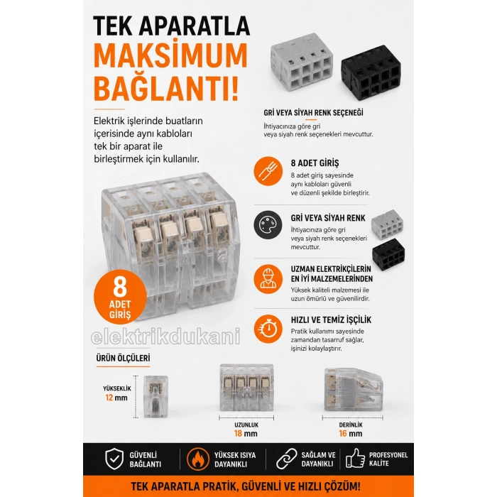 GWEST 8li Geçmeli Buat Klemensi 0.50-2.5mm Arası (8 li Sekizli Buat Klemensi)