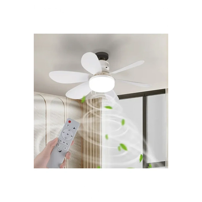HELIOS Tavan Vantilatörü 36w Beyaz / Günışığı Ledli E-27 Duy a Takılabilen 5 Kanatlı Kumandalı Vantilatör 80-265v