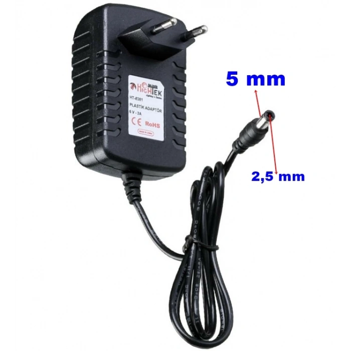 HİGHTEK 6V 2A Plastik Kasa Fişli Adaptör Akü Şarj Aleti 5.5x2.5mm Jaklı 2000mA (6Volt 2Amper)