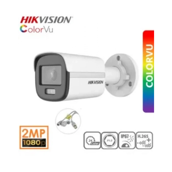 HIKVISION 3.6mm 2MP HD Gece Görüşlü Renkli Colorvu Bullet Kamera (İç ve Dış Mekana Uyumlu Dar Açı) IP67 1080P