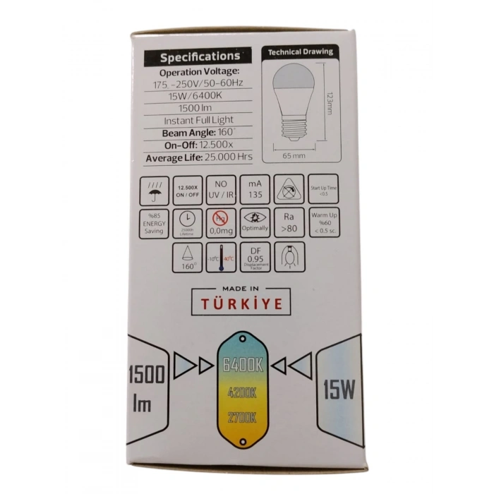 HOROZ Ekola-15 E-27 15w Led Ampul BEYAZ Işık 6400k 1500lm 220 Volt (15w Tüketim 100w Değerinde ışık)