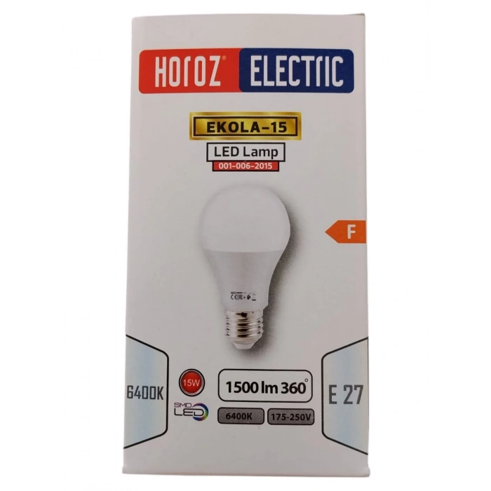 HOROZ Ekola-15 E-27 15w Led Ampul BEYAZ Işık 6400k 1500lm 220 Volt (15w Tüketim 100w Değerinde ışık)