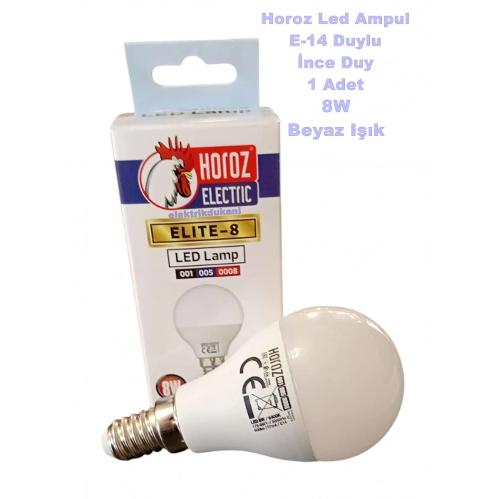 HOROZ ELITE-8 İnce Duy E-14 8w Top Led Ampul BEYAZ 6400k 220v 8 Watt 800lm