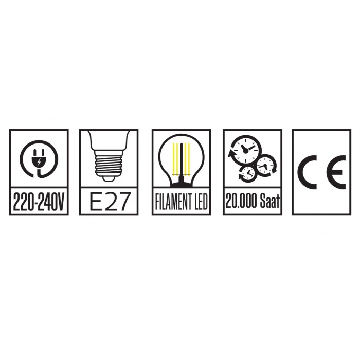 HOROZ Filament Globe-15 15w Rustik Led Ampul BEYAZ E-27 6400k 15 Watt 220 Volt