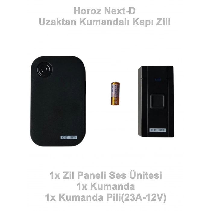HOROZ Next-D SİYAH Uzaktan Kumandalı Melodili Pilli Kapı Zili 4.5v Dc IP-20 (3xAAA Pil Açık Alan 100Mt)