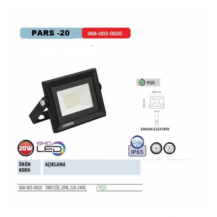 HOROZ PARS-20 20w YEŞİL Led Projektör SMD GREEN IP65