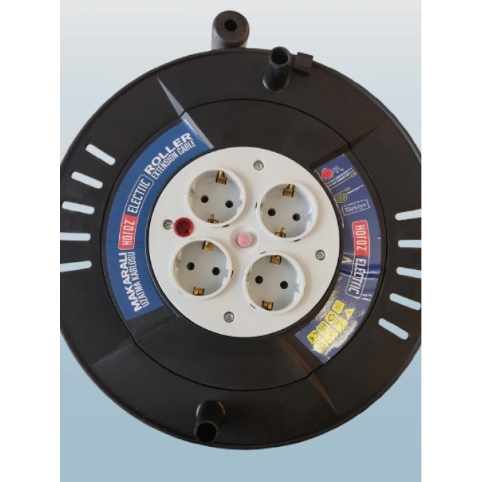 HOROZ Roll-2 Plastik Boş Kablo Makarası 50mt Kapasiteli IP20 Monofaze 4 Prizli Termik Korumalı