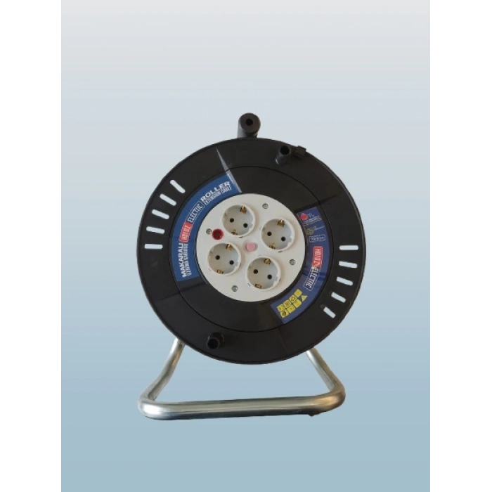 HOROZ Roll-2 Plastik Boş Kablo Makarası 50mt Kapasiteli IP20 Monofaze 4 Prizli Termik Korumalı