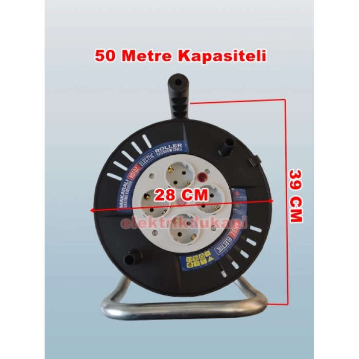 HOROZ Roll-2 Plastik Boş Kablo Makarası 50mt Kapasiteli IP20 Monofaze 4 Prizli Termik Korumalı