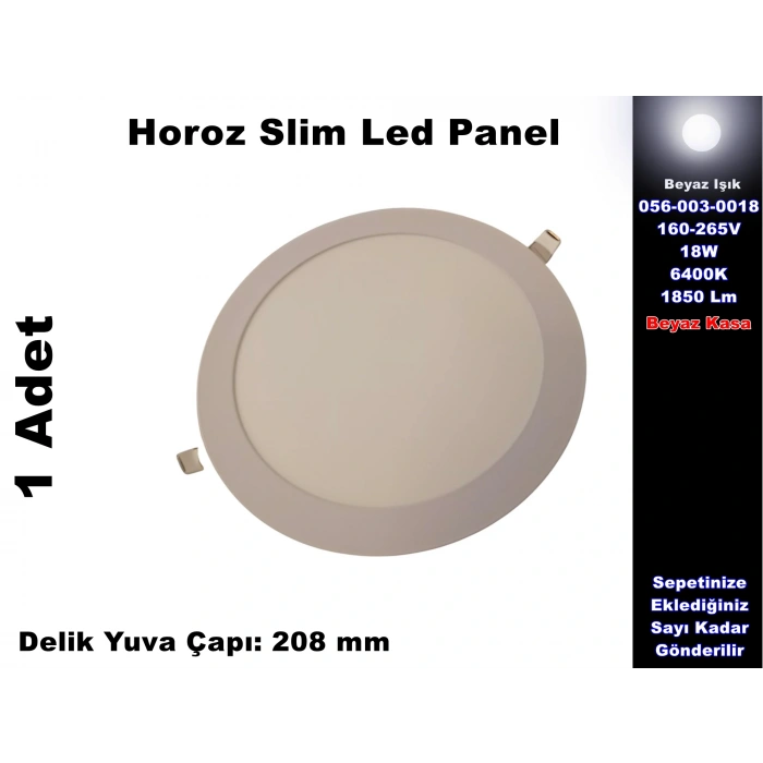 HOROZ Slim-18 18w BEYAZ Yuvarlak Led Panel Spot Beyaz Kasa 6400k Sıva Altı S.A. 220v IP20