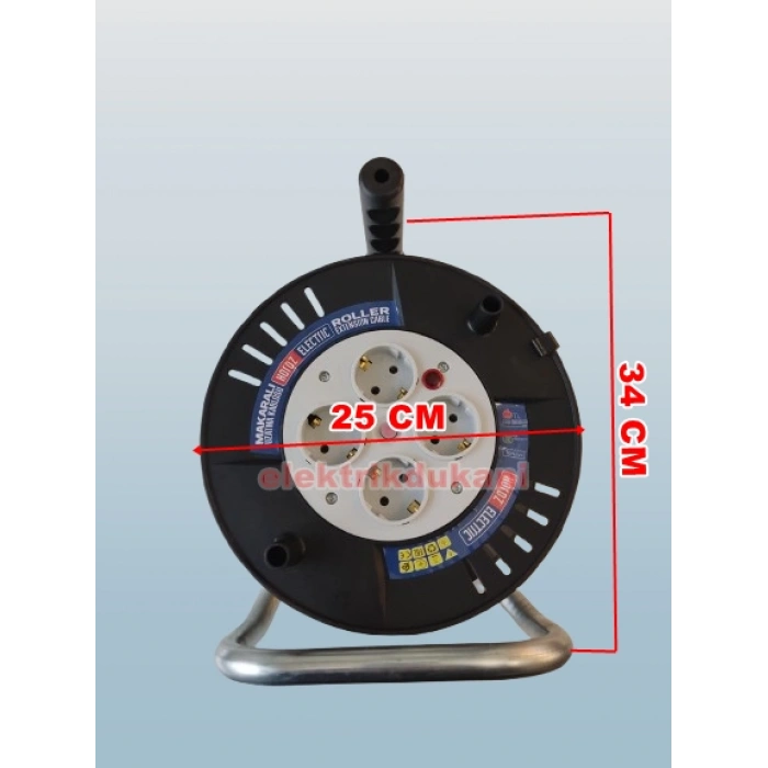 HOROZ Spin-1 Plastik Boş Kablo Makarası 25mt Kapasiteli IP20 Monofaze 4 Prizli Termik Korumalı