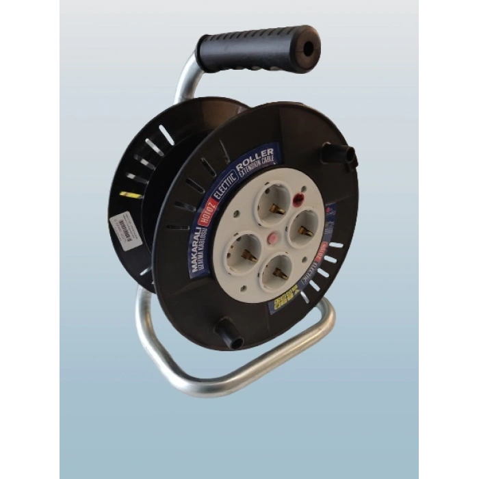 HOROZ Spin-1 Plastik Boş Kablo Makarası 25mt Kapasiteli IP20 Monofaze 4 Prizli Termik Korumalı