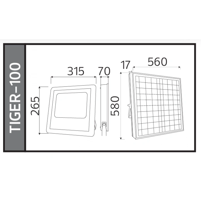 HOROZ Tiger 100W Solar Ledli Projektör 6400K Beyaz Işık