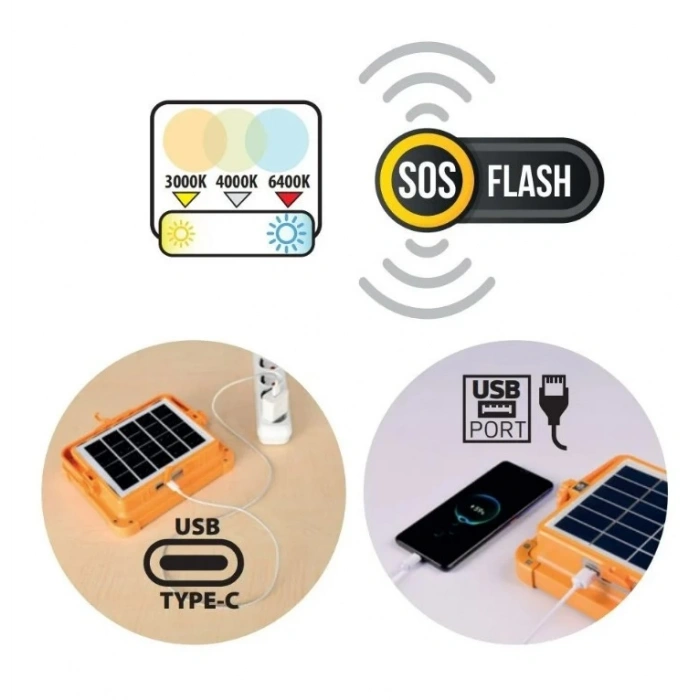 HOROZ Turbo 200W Taşınabilir Solar Şarjlı Led Prejektör 3000K-4000K-6400K Fonksiyonlu