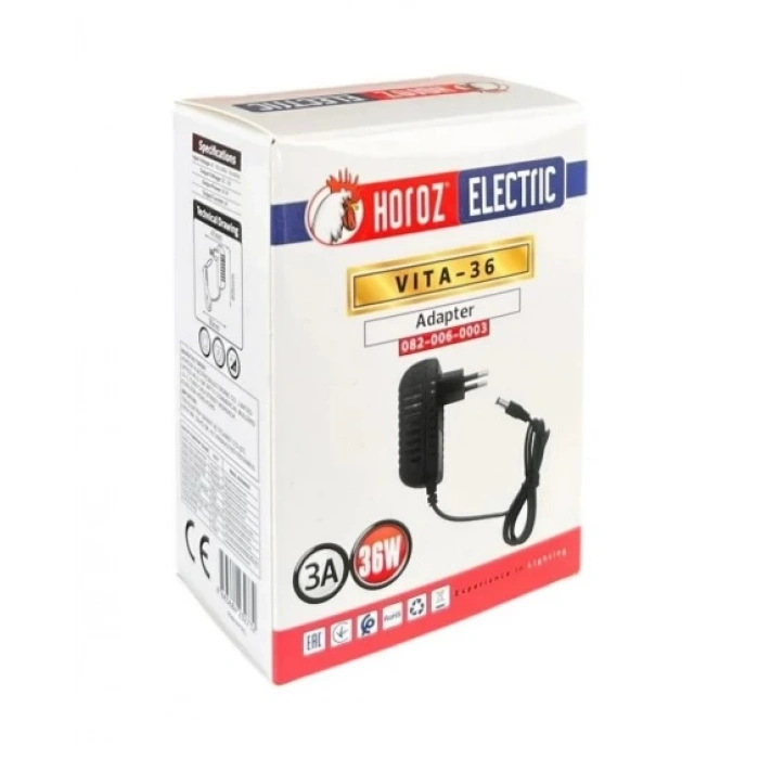 HOROZ VITA-36 12v 3A Fişli Adaptör Plastik Kasa 36w IP44 5.5x2.5mm Jaklı (12 Volt 3 Amper)