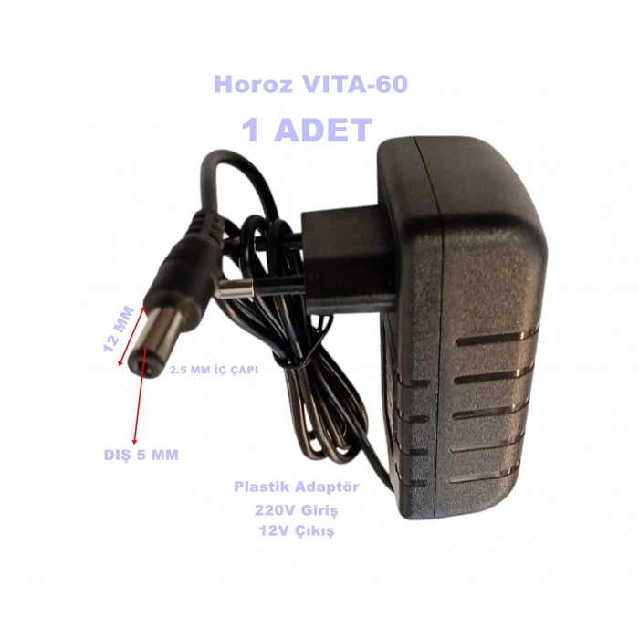 HOROZ VITA-60 12v 5A Fişli Adaptör Plastik Kasa 60w IP44 5.5x2.5mm Jaklı (12 Volt 5 Amper)