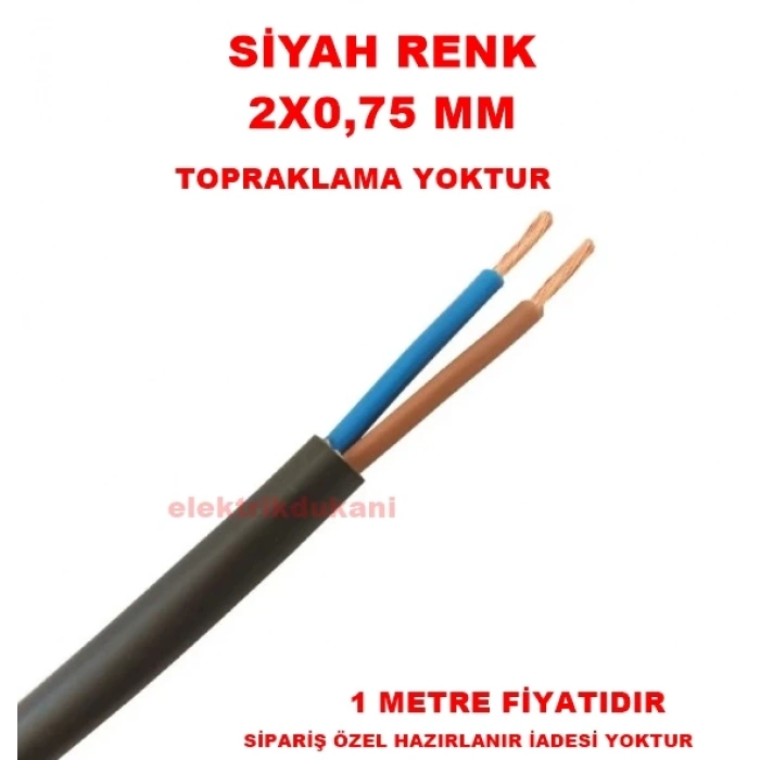 HÜNKA 2x0.75mm TTR Elektrik Kablosu SİYAH (Çok Telli Esnek Kablo)