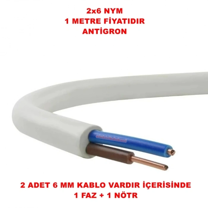 HÜNKA 2x6mm NYM Elektrik Kablosu (Tek Damar Tesisat Kablosu Bakır)