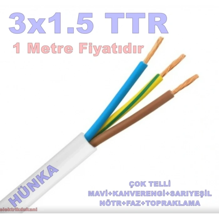 HÜNKA 3x1.5mm TTR Elektrik Kablosu BEYAZ (Çok Telli Esnek Kablo)