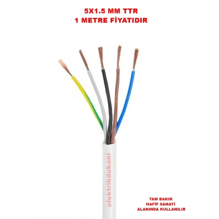 HÜNKA 5x1.5mm TTR Elektrik Kablosu BEYAZ (Çok Telli Esnek Kablo)
