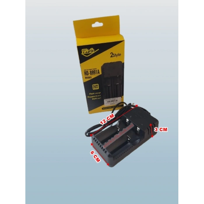 İkili 2li 26650-18650-16340 3.7V Li-On Pil Şarj Aleti Kablolu 220v Fişli Kablolu