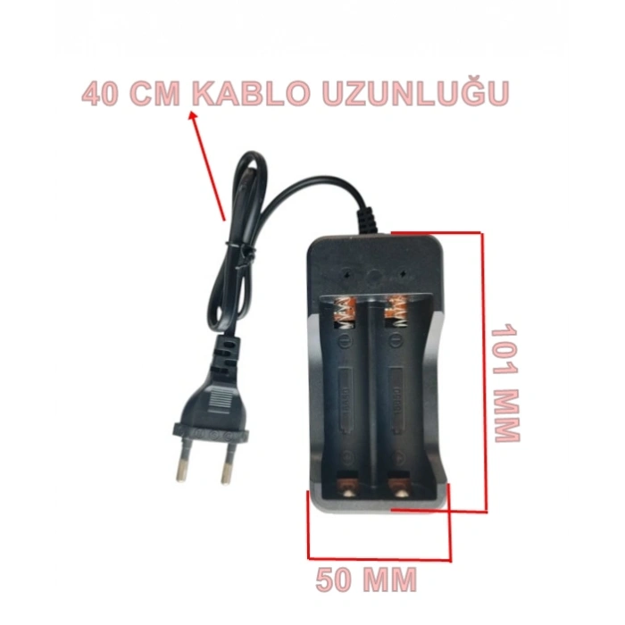 İkili 2li 2x18650 3.7V Li-On Pil Şarj Aleti Kablolu 220v Fişli Kablolu