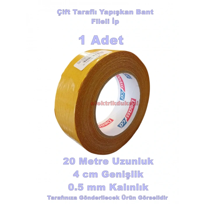 İnce Güçlü Yapışkanlı Fileli Çift Taraflı Bant 0.5mm x 40mm x 20metre (Sökülebilir ve İz Bırakmaz)