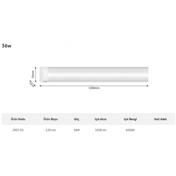 İNOLED 120cm 36W Led Bant Armatür BEYAZ 6500K IP40