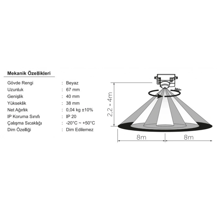 İNOLED Radar Hareket Sensörü 1200w (RF Sensör Tipi) Açı 360 Derece Işık Süre ve Mesafe Ayarlı Sensör