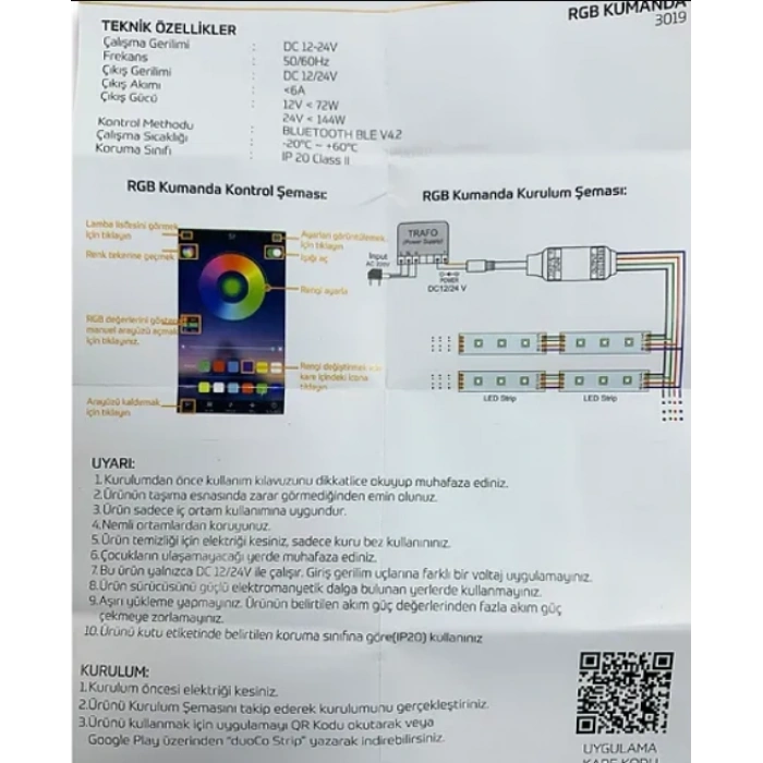 İNOLED RGB KUMANDASI BLUETOOTH KONTROL MODÜLÜ 72W 6A