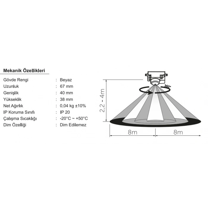 İNOLED Sıva Üstü Hareket Sensörü 180 Derece Görüş Açılı 1200W 12 Mt Algılama Mesafesi