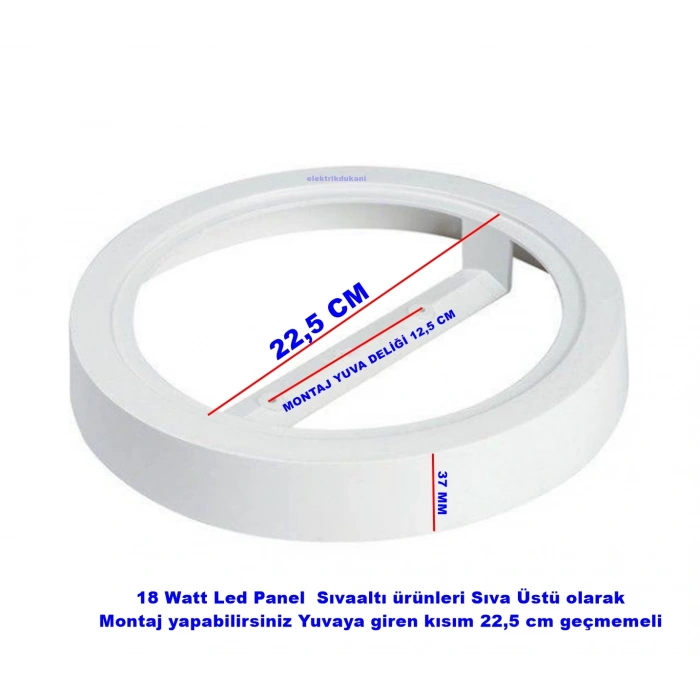 IŞILDAR 18w BEYAZ Sıva Üstü Yuvarlak Slim Led Panel Kasası Plastik